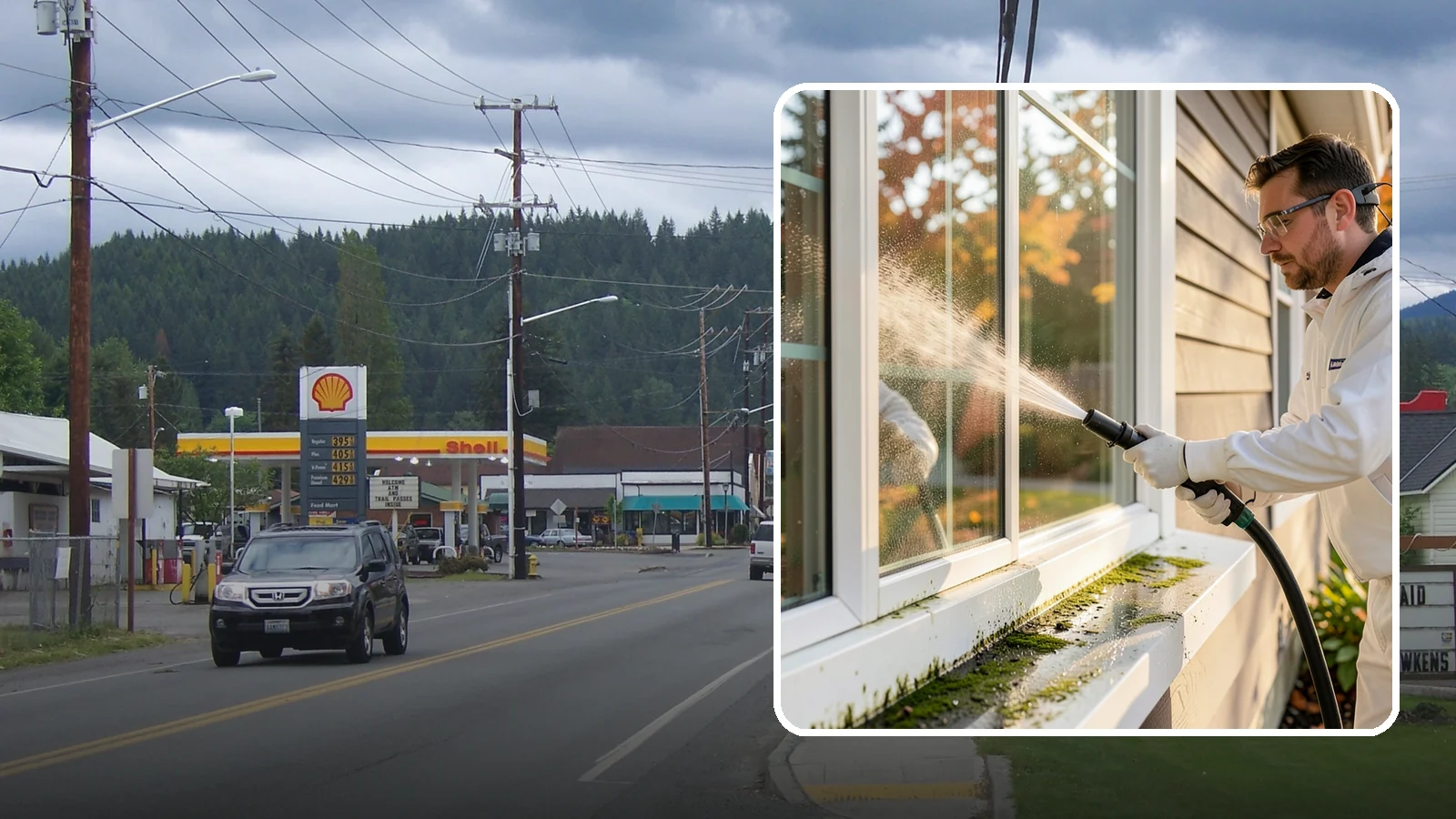 Window Sill Cleaning in Granite Falls, Snohomish County, WA - Cleaning of exterior window sills to clear the algae, dirt, and organic streaks our constant moisture leaves behind.