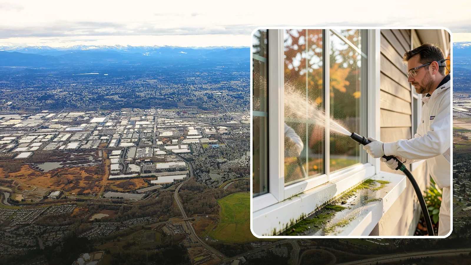 Window Sill Cleaning in Kent, King County, WA - Cleaning of exterior window sills to clear the algae, dirt, and organic streaks our constant moisture leaves behind.