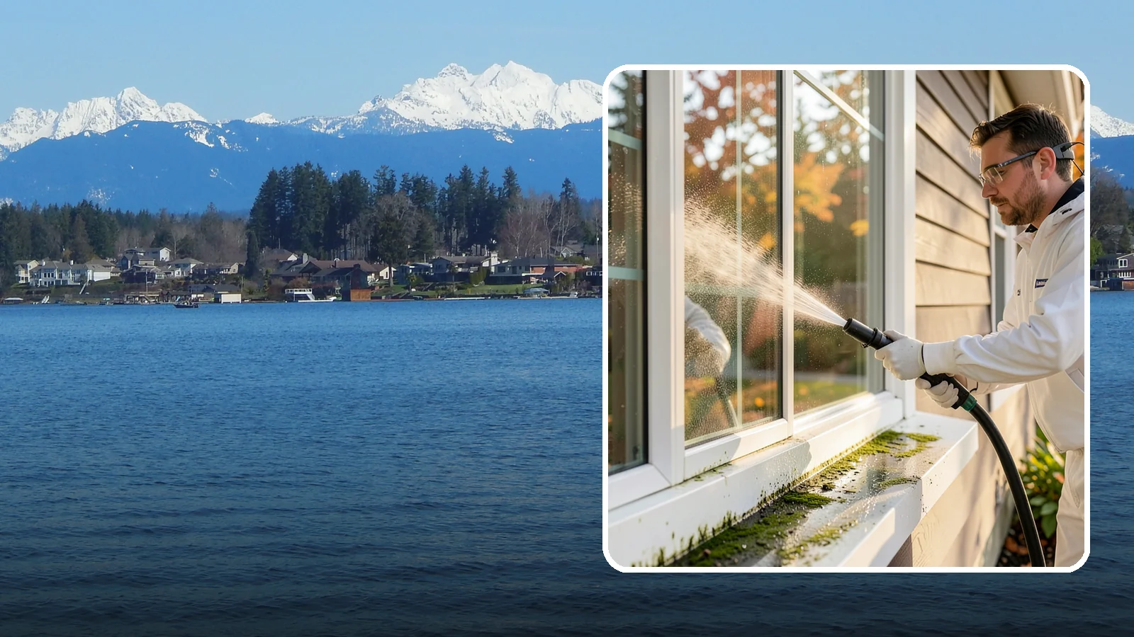 Window Sill Cleaning in Lake Stevens, Snohomish County, WA - Cleaning of exterior window sills to clear the algae, dirt, and organic streaks our constant moisture leaves behind.