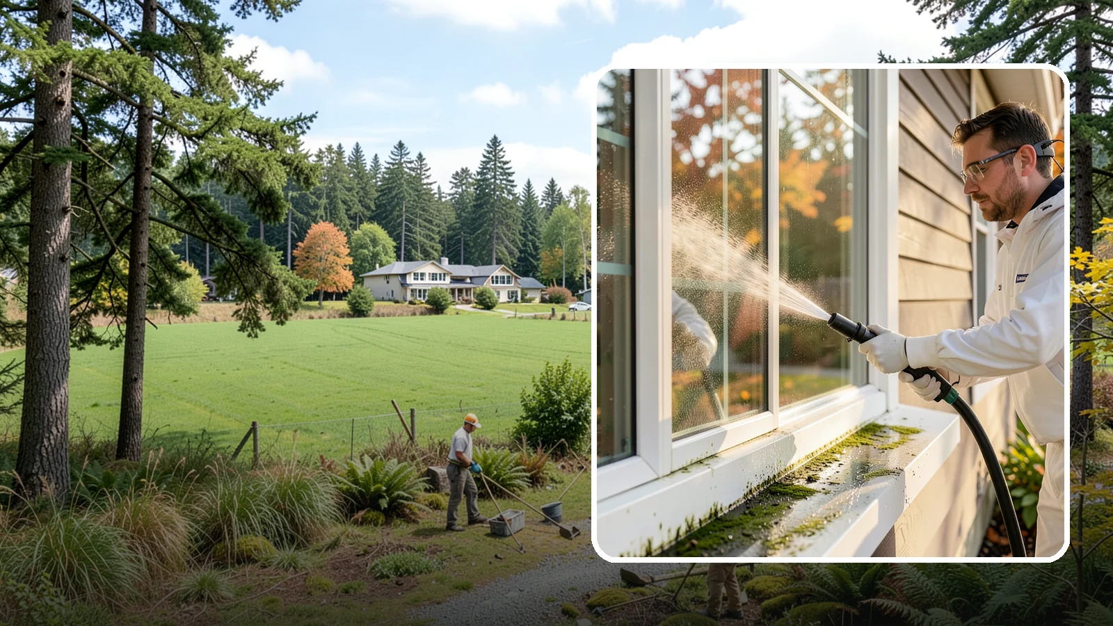Window Sill Cleaning in Lyman, Skagit County, WA - Cleaning of exterior window sills to clear the algae, dirt, and organic streaks our constant moisture leaves behind.