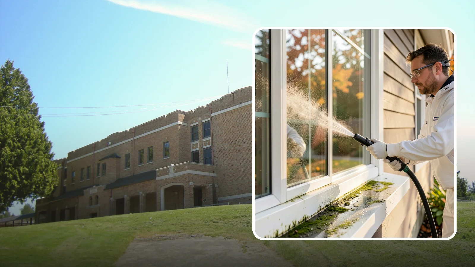 Window Sill Cleaning in Maple Valley, King County, WA - Cleaning of exterior window sills to clear the algae, dirt, and organic streaks our constant moisture leaves behind.