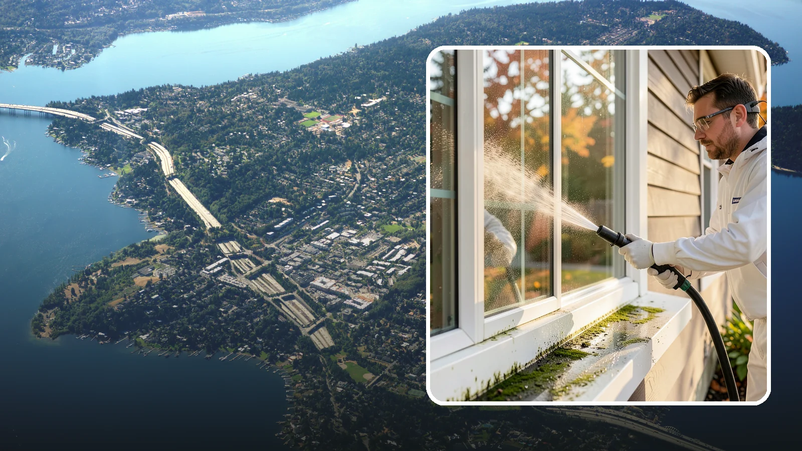 Window Sill Cleaning in Mercer Island, King County, WA - Cleaning of exterior window sills to clear the algae, dirt, and organic streaks our constant moisture leaves behind.
