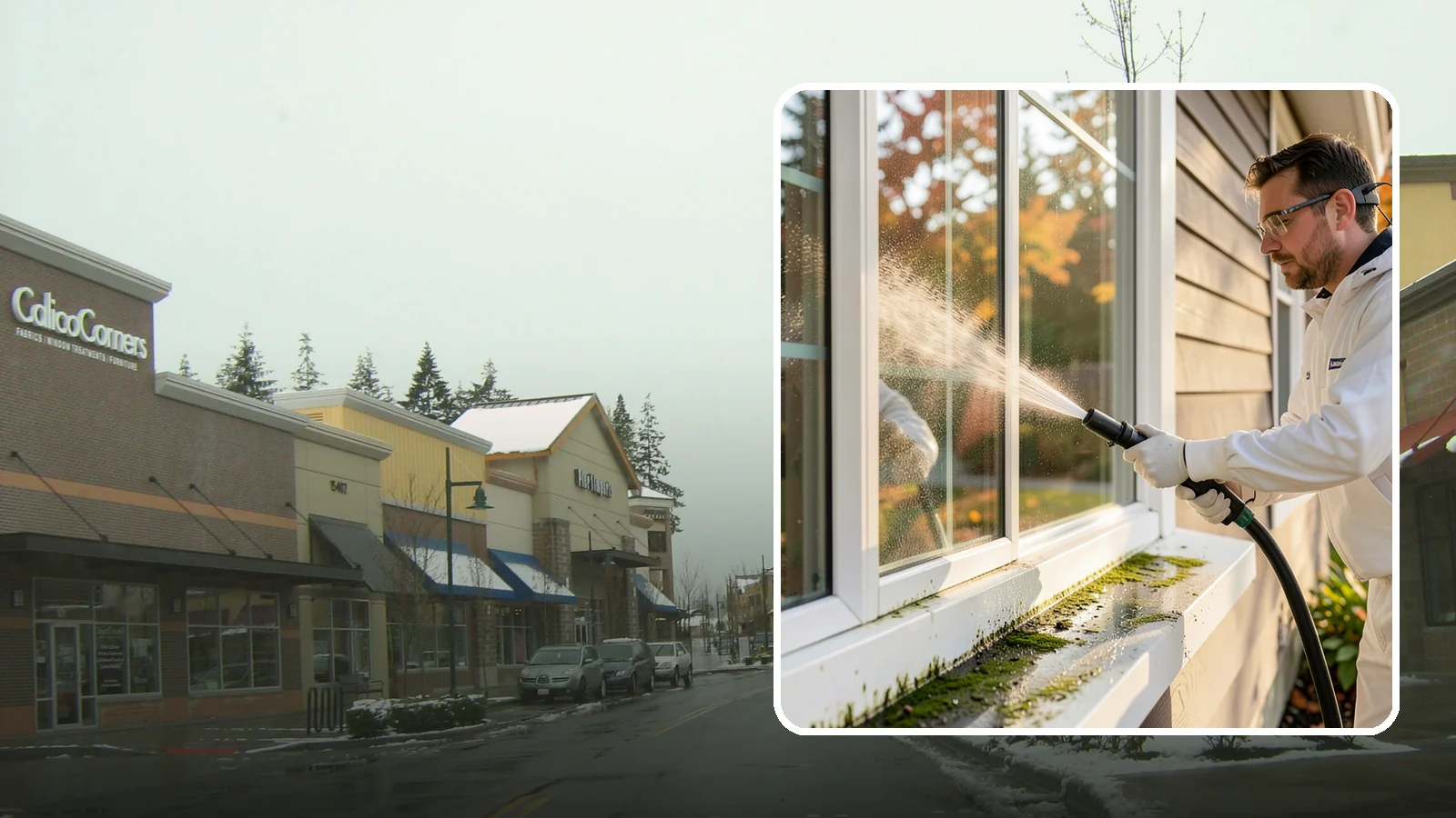 Window Sill Cleaning in Mill Creek, Snohomish County, WA - Cleaning of exterior window sills to clear the algae, dirt, and organic streaks our constant moisture leaves behind.