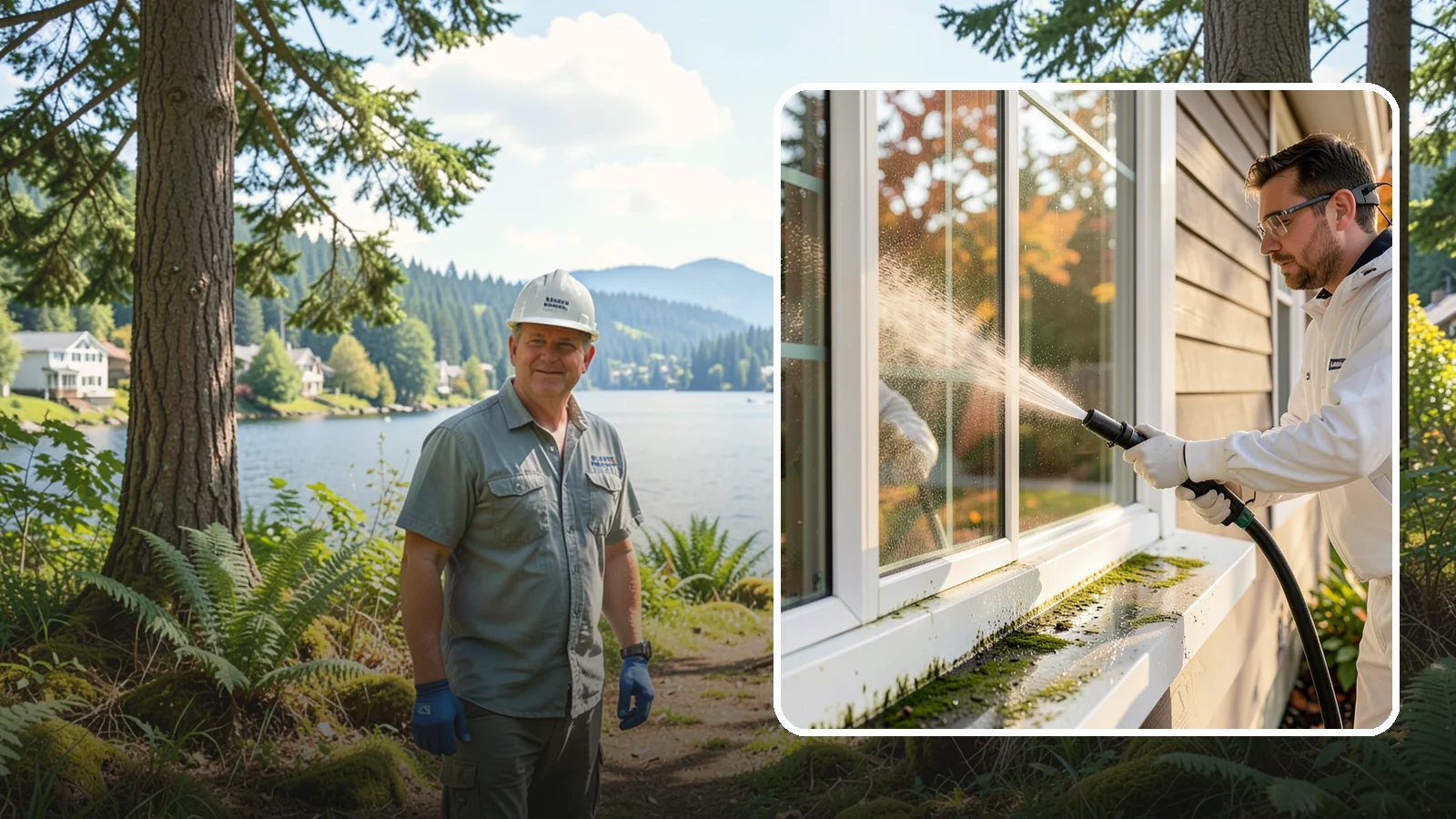 Window Sill Cleaning in Milton, King County, WA - Cleaning of exterior window sills to clear the algae, dirt, and organic streaks our constant moisture leaves behind.