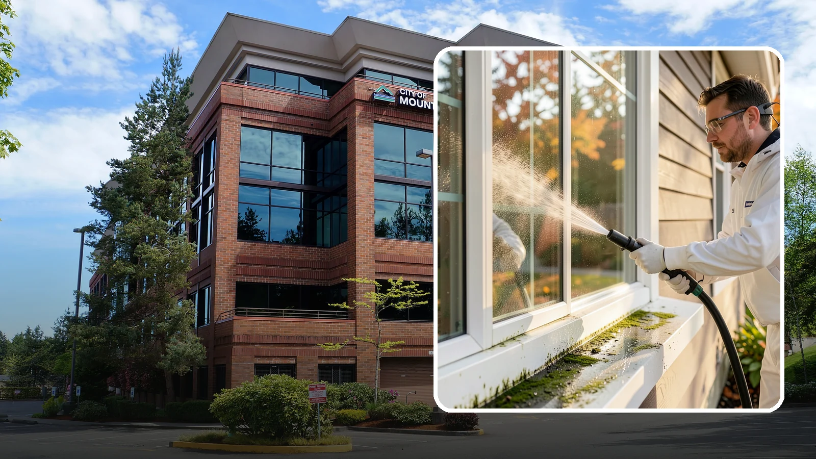 Window Sill Cleaning in Mountlake Terrace, Snohomish County, WA - Cleaning of exterior window sills to clear the algae, dirt, and organic streaks our constant moisture leaves behind.