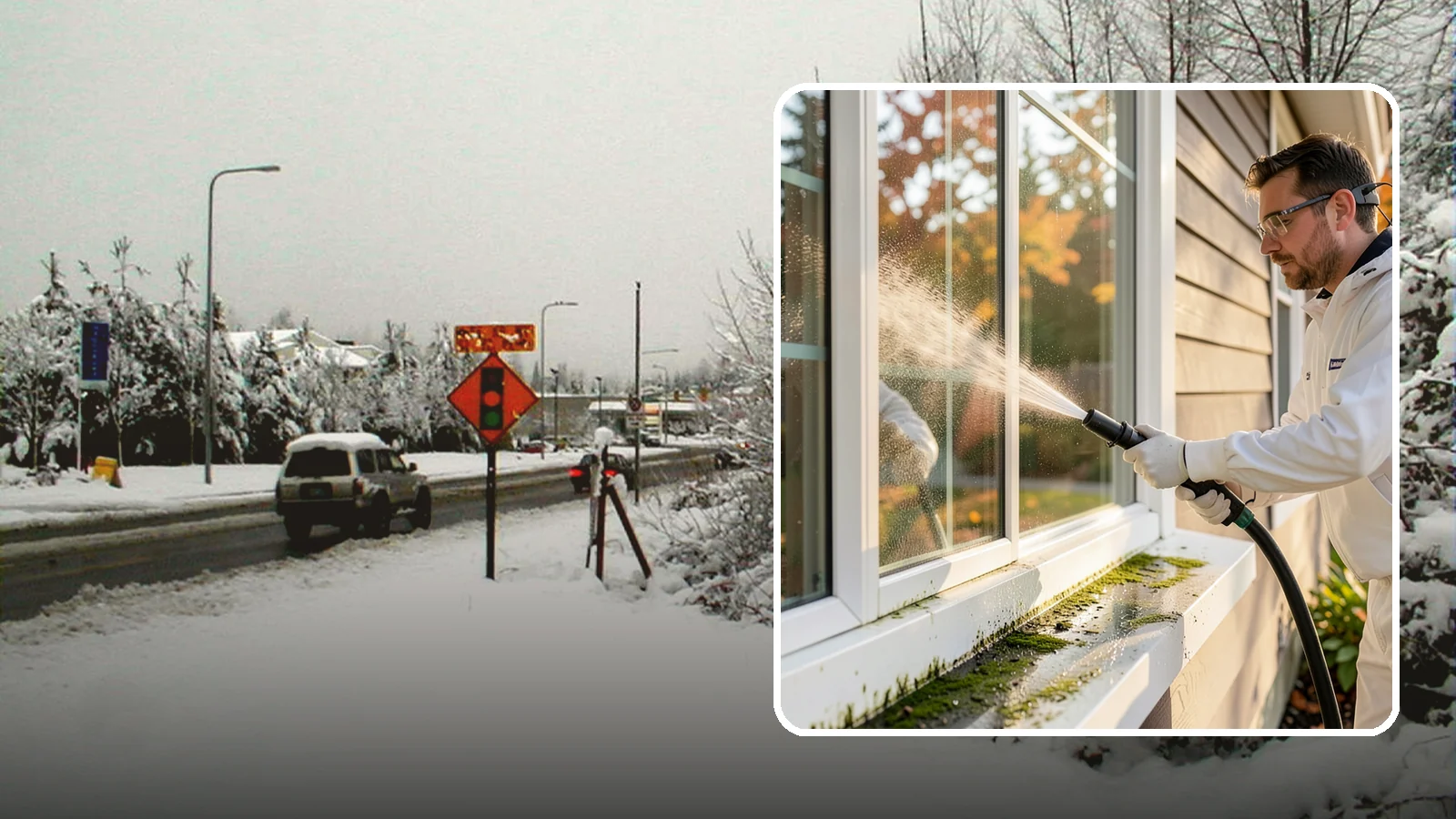 Window Sill Cleaning in Newcastle, King County, WA - Cleaning of exterior window sills to clear the algae, dirt, and organic streaks our constant moisture leaves behind.