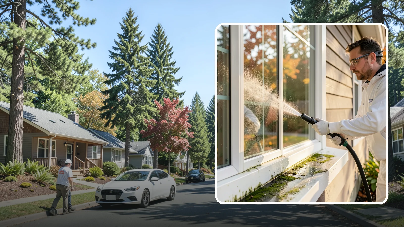 Window Sill Cleaning in Orting, Pierce County, WA - Cleaning of exterior window sills to clear the algae, dirt, and organic streaks our constant moisture leaves behind.