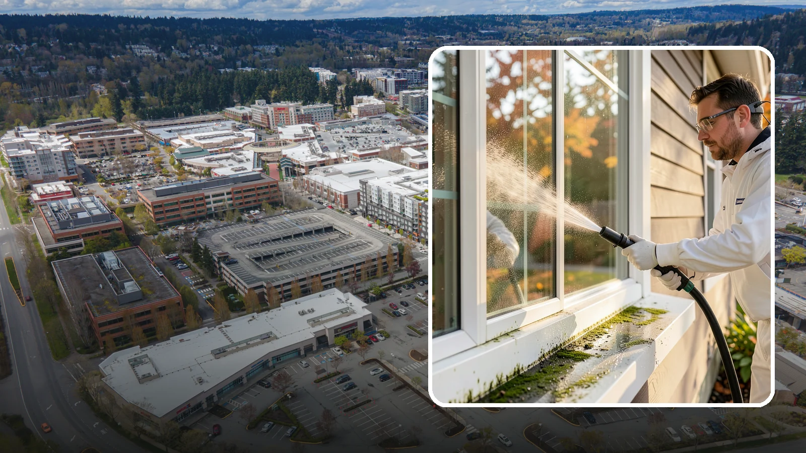 Window Sill Cleaning in Redmond, King County, WA - Cleaning of exterior window sills to clear the algae, dirt, and organic streaks our constant moisture leaves behind.