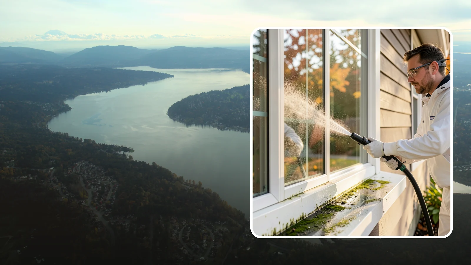 Window Sill Cleaning in Sammamish, King County, WA - Cleaning of exterior window sills to clear the algae, dirt, and organic streaks our constant moisture leaves behind.
