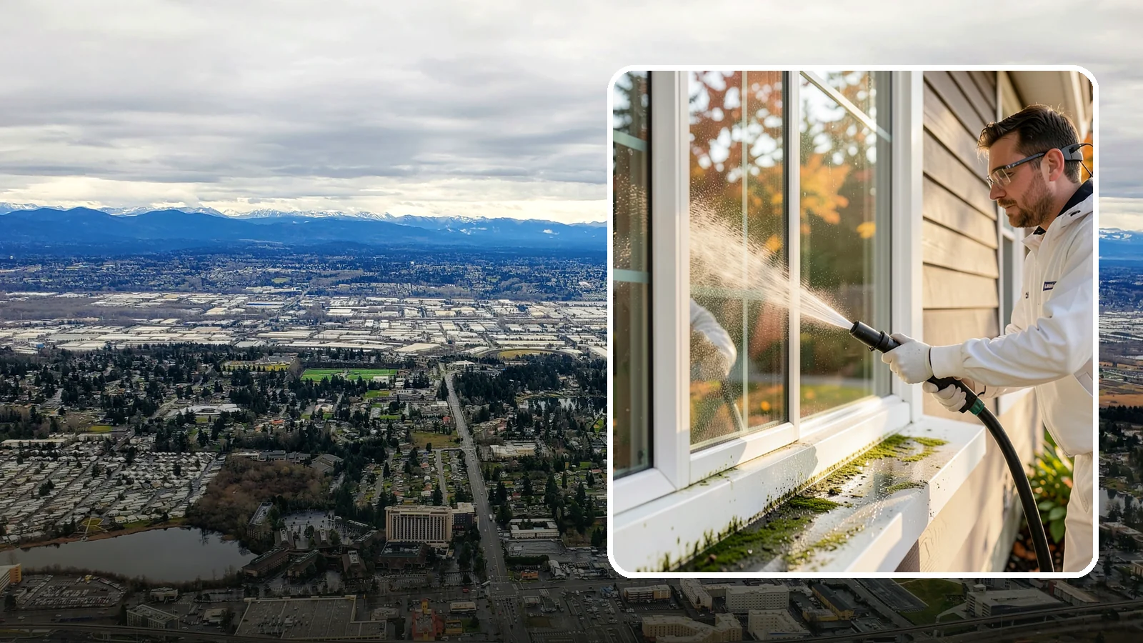 Window Sill Cleaning in SeaTac, King County, WA - Cleaning of exterior window sills to clear the algae, dirt, and organic streaks our constant moisture leaves behind.