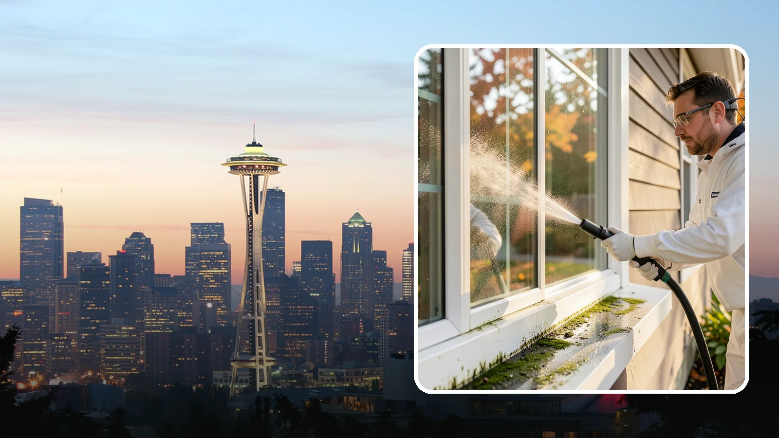 Window Sill Cleaning in Seattle, King County, WA - Cleaning of exterior window sills to clear the algae, dirt, and organic streaks our constant moisture leaves behind.