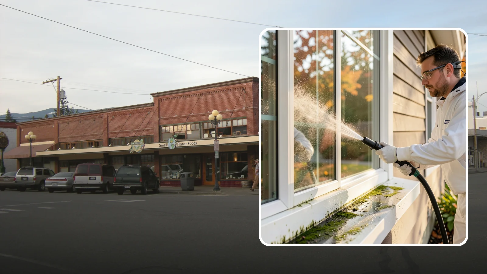 Window Sill Cleaning in Sedro-Woolley, Skagit County, WA - Cleaning of exterior window sills to clear the algae, dirt, and organic streaks our constant moisture leaves behind.