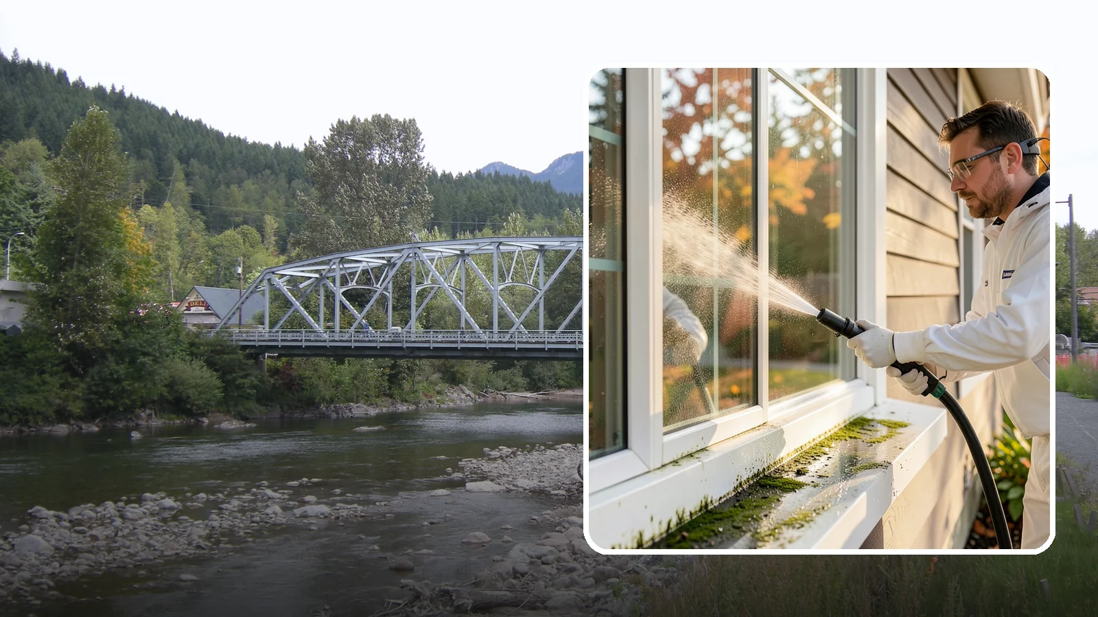 Window Sill Cleaning in Skykomish, King County, WA - Cleaning of exterior window sills to clear the algae, dirt, and organic streaks our constant moisture leaves behind.