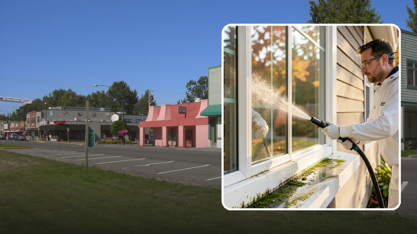 Window Sill Cleaning in Snoqualmie, King County, WA - Cleaning of exterior window sills to clear the algae, dirt, and organic streaks our constant moisture leaves behind.