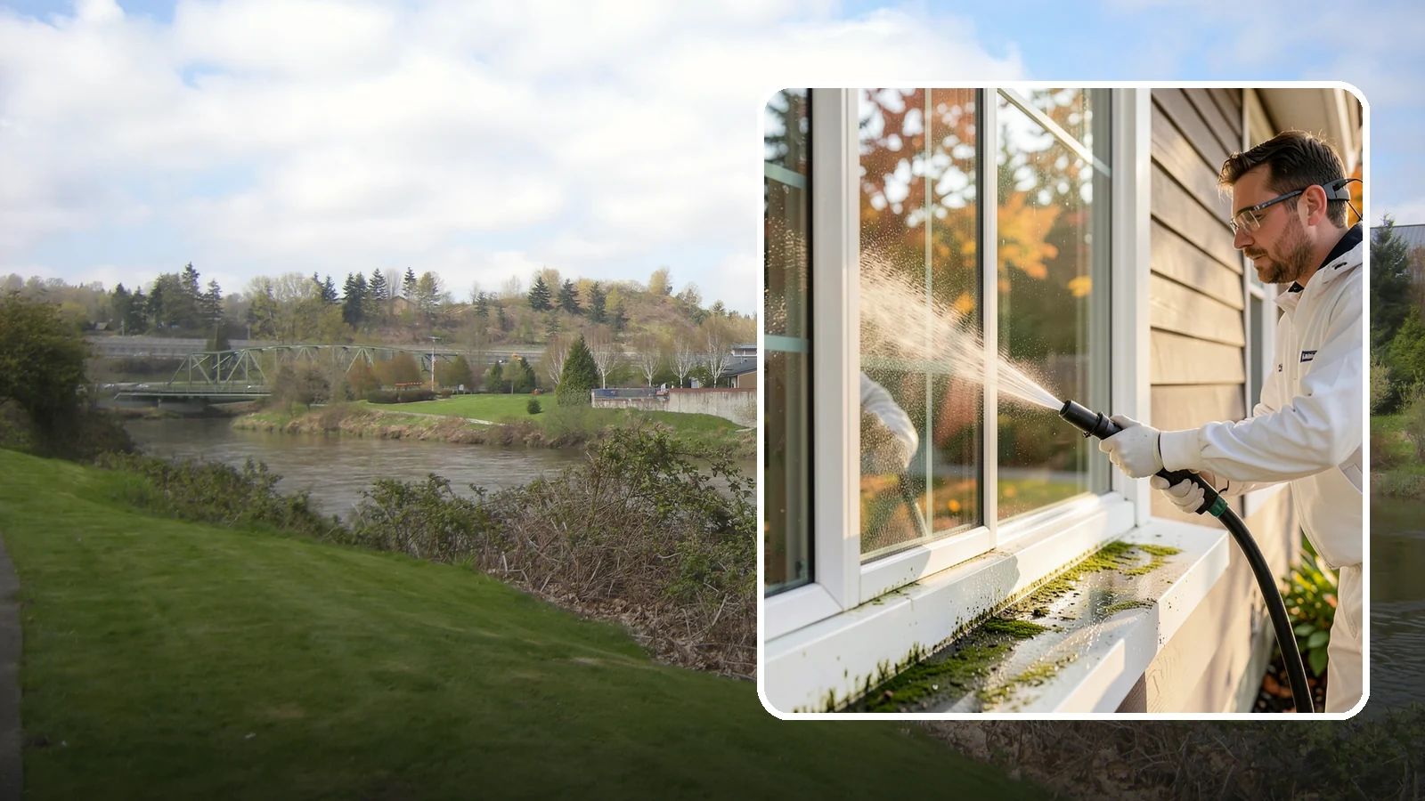 Window Sill Cleaning in Tukwila, King County, WA - Cleaning of exterior window sills to clear the algae, dirt, and organic streaks our constant moisture leaves behind.