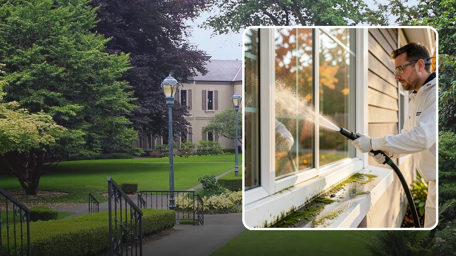 Window Sill Cleaning in Woodinville, King County, WA - Cleaning of exterior window sills to clear the algae, dirt, and organic streaks our constant moisture leaves behind.