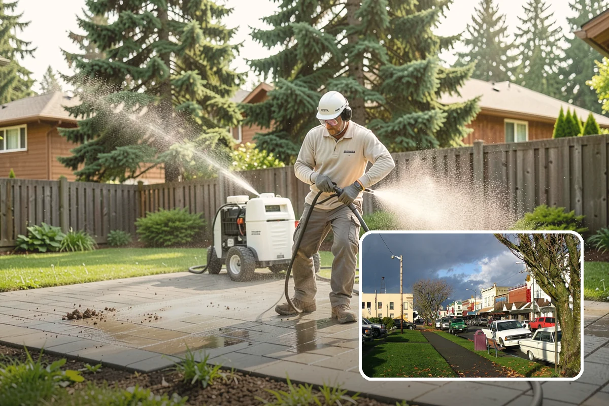 Wood Fence Washing in Arlington, Snohomish County, WA - Clears algae and dark rundown streaks from every picket