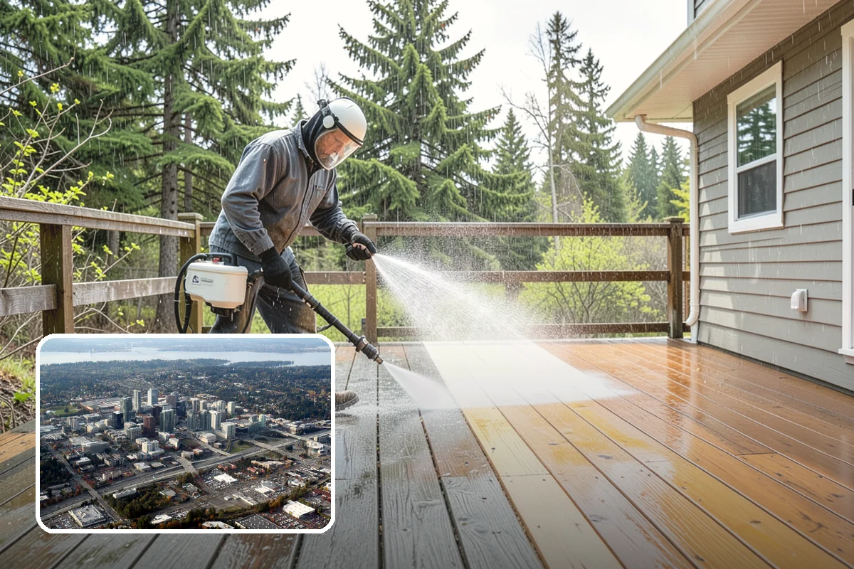 Wood Fence Washing in Bellevue, King County, WA - Clears algae and dark rundown streaks from every picket