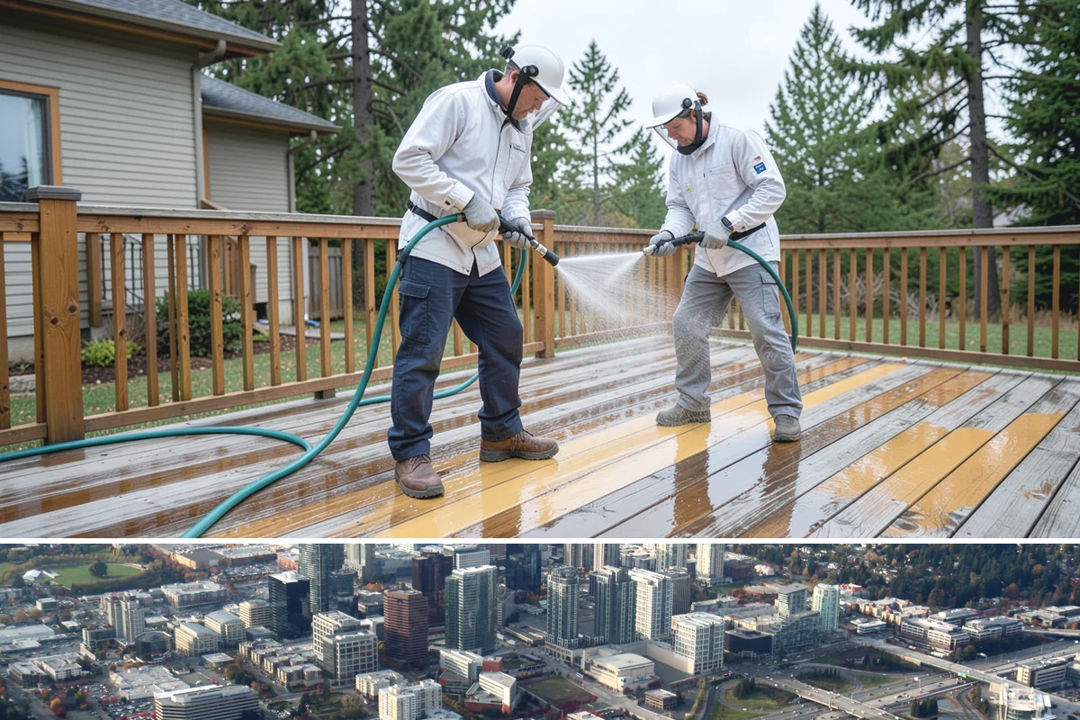 Wood Fence Washing in Bellevue, King County, WA - Aim for the drier summer months when the boards can dry out fully between washes and rains.