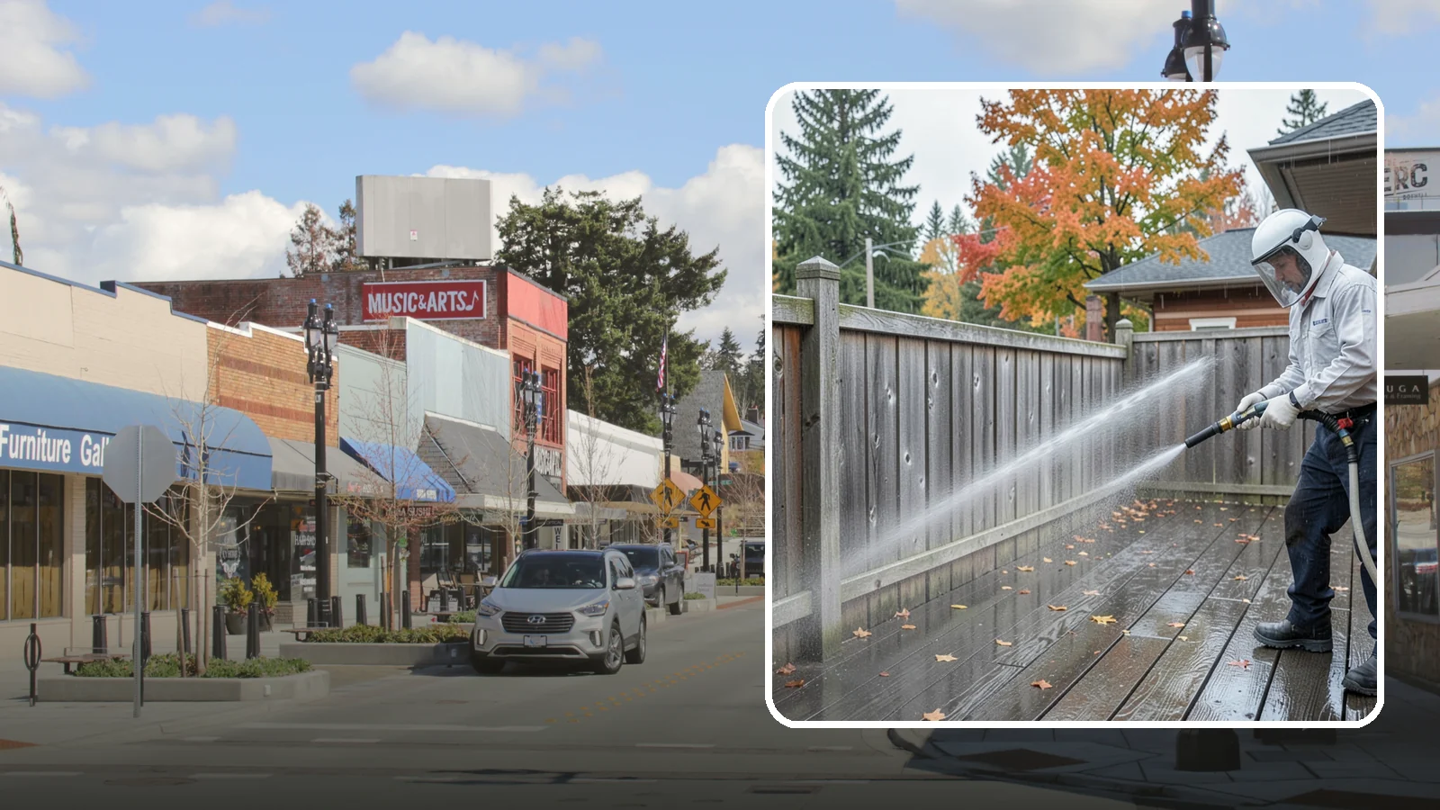 Wood Fence Washing in Bothell, King County, WA - Pressure-controlled washing for pressure-treated and fir fences that keeps the boards intact while clearing years of grime.