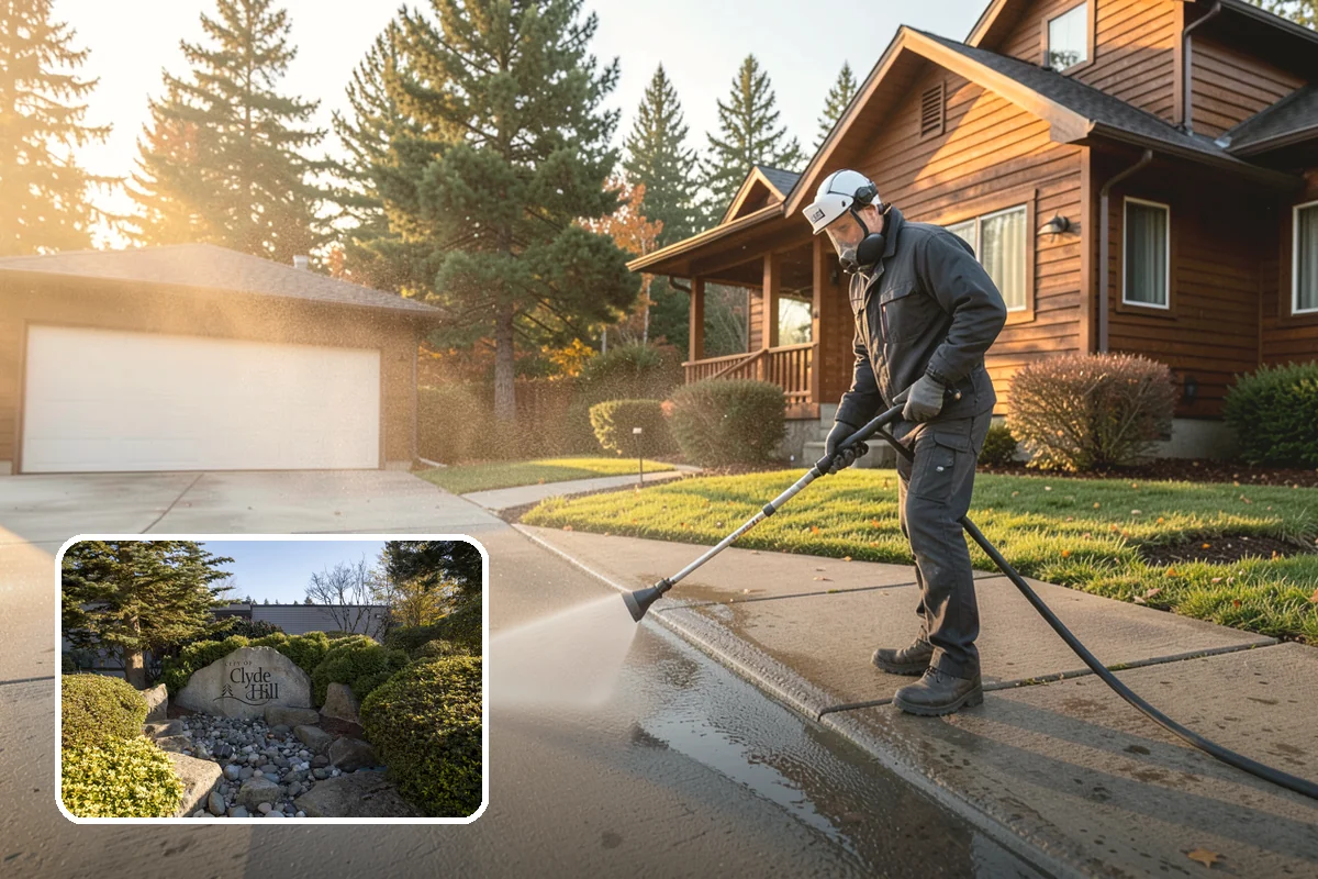 Wood Fence Washing in Clyde Hill, King County, WA - Clears algae and dark rundown streaks from every picket