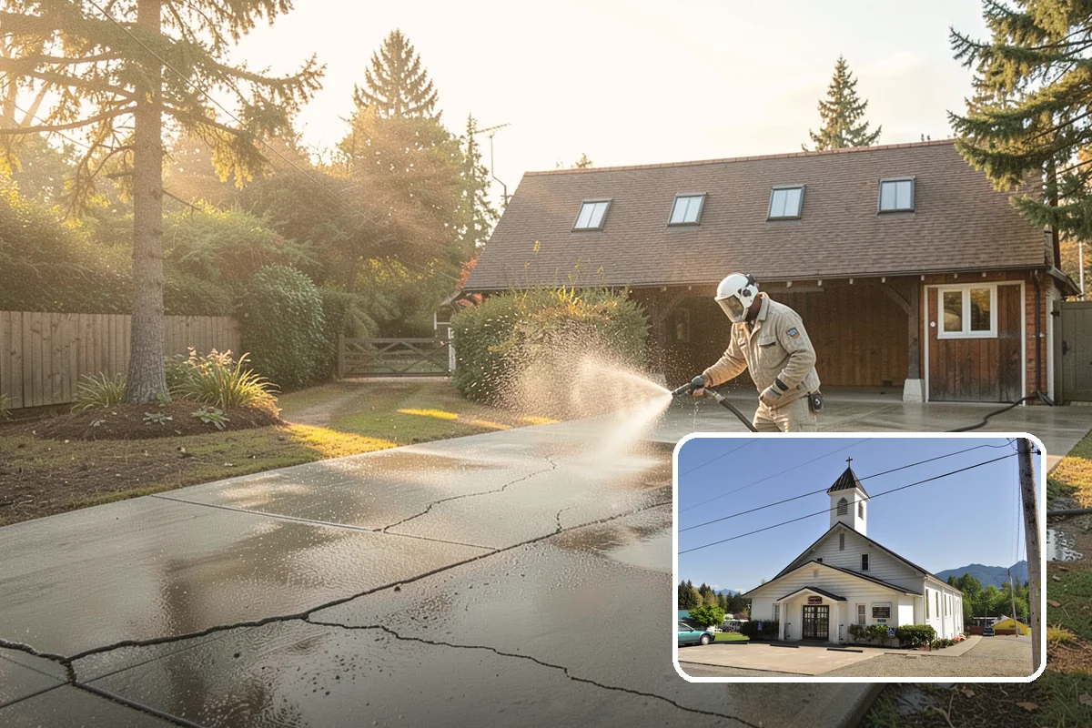 Wood Fence Washing in Concrete, Skagit County, WA - Clears algae and dark rundown streaks from every picket