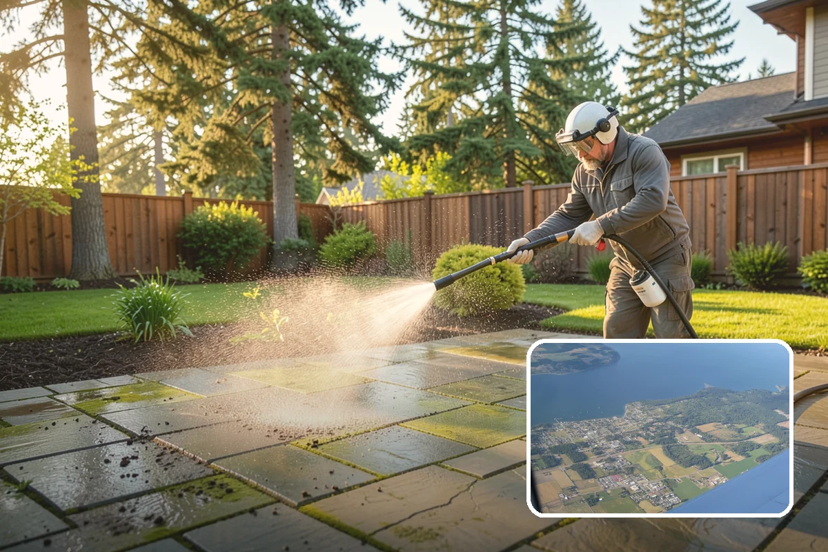 Wood Fence Washing in Coupeville, Island County, WA - Clears algae and dark rundown streaks from every picket