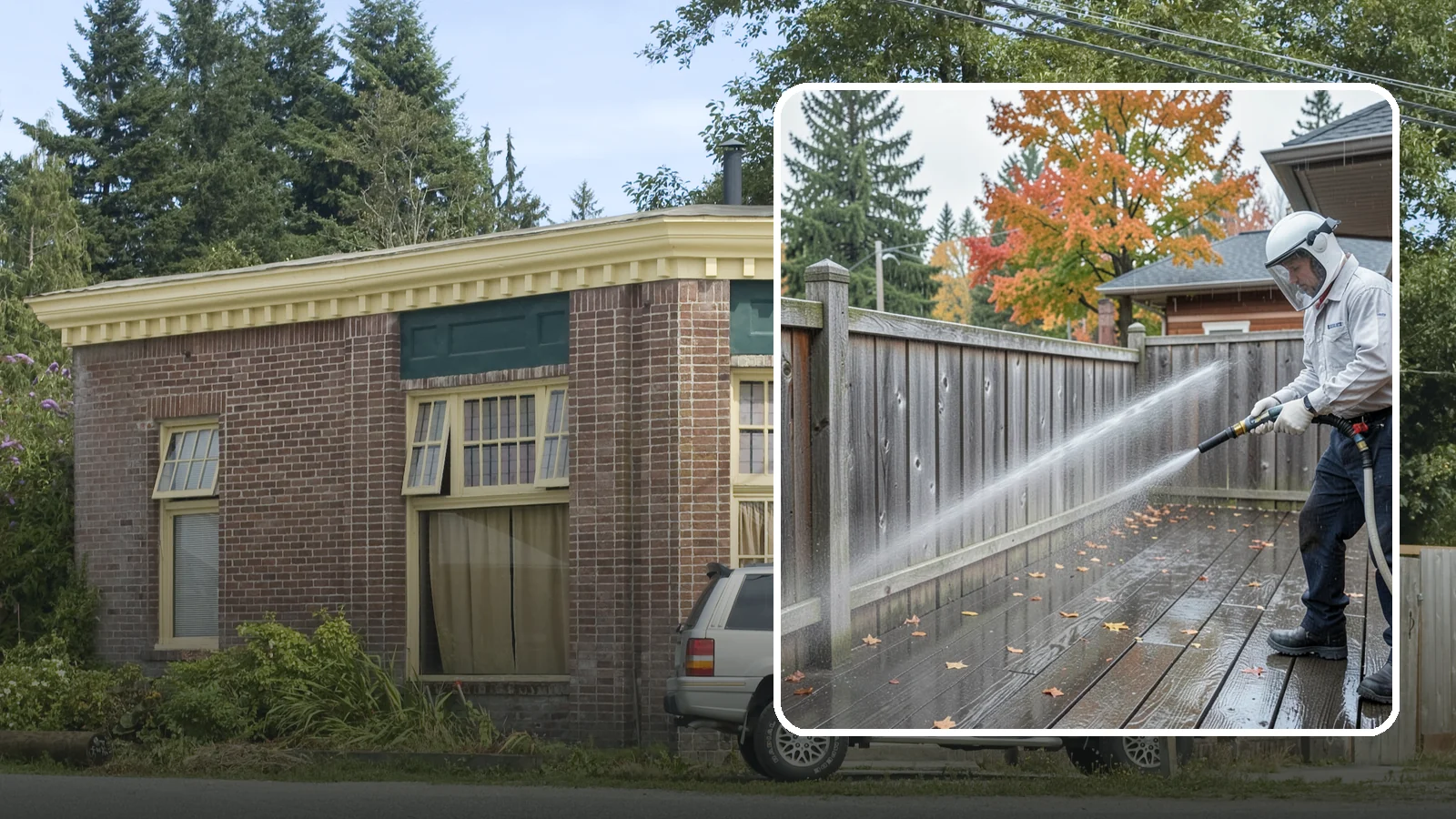 Wood Fence Washing in Hamilton, Skagit County, WA - Pressure-controlled washing for pressure-treated and fir fences that keeps the boards intact while clearing years of grime.