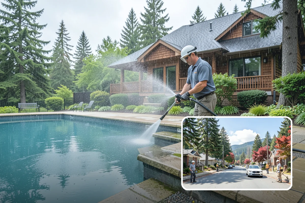 Wood Fence Washing in Hunts Point, King County, WA - Clears algae and dark rundown streaks from every picket