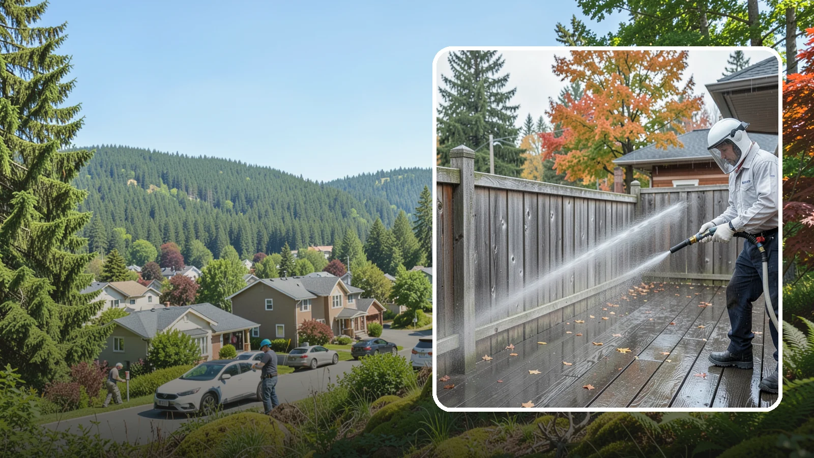 Wood Fence Washing in Index, Snohomish County, WA - Pressure-controlled washing for pressure-treated and fir fences that keeps the boards intact while clearing years of grime.