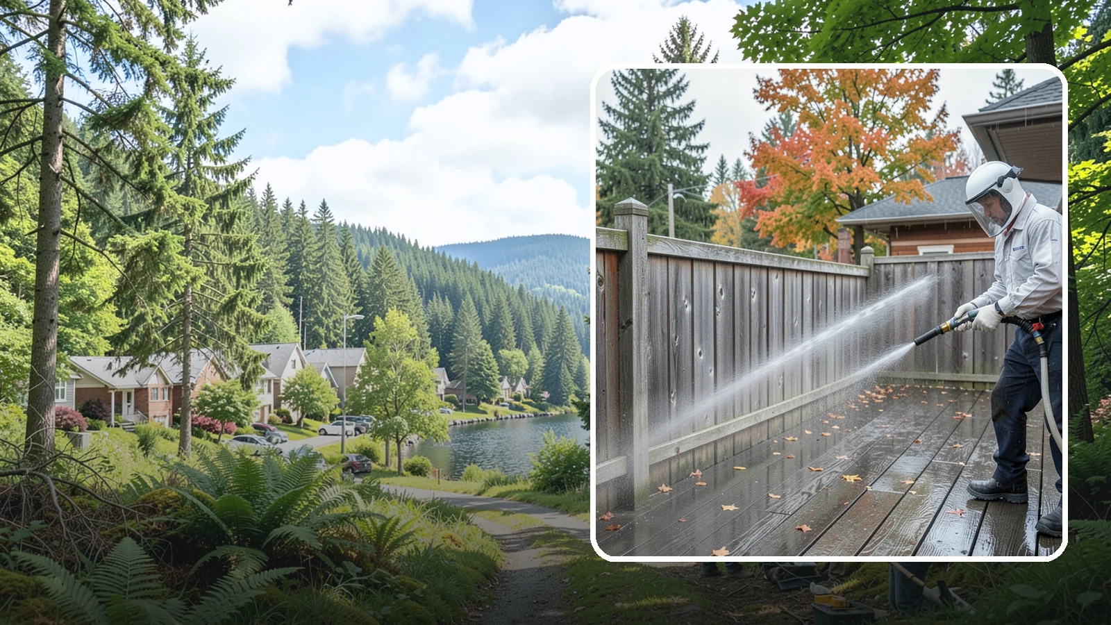 Wood Fence Washing in Lake Forest Park, King County, WA - Pressure-controlled washing for pressure-treated and fir fences that keeps the boards intact while clearing years of grime.