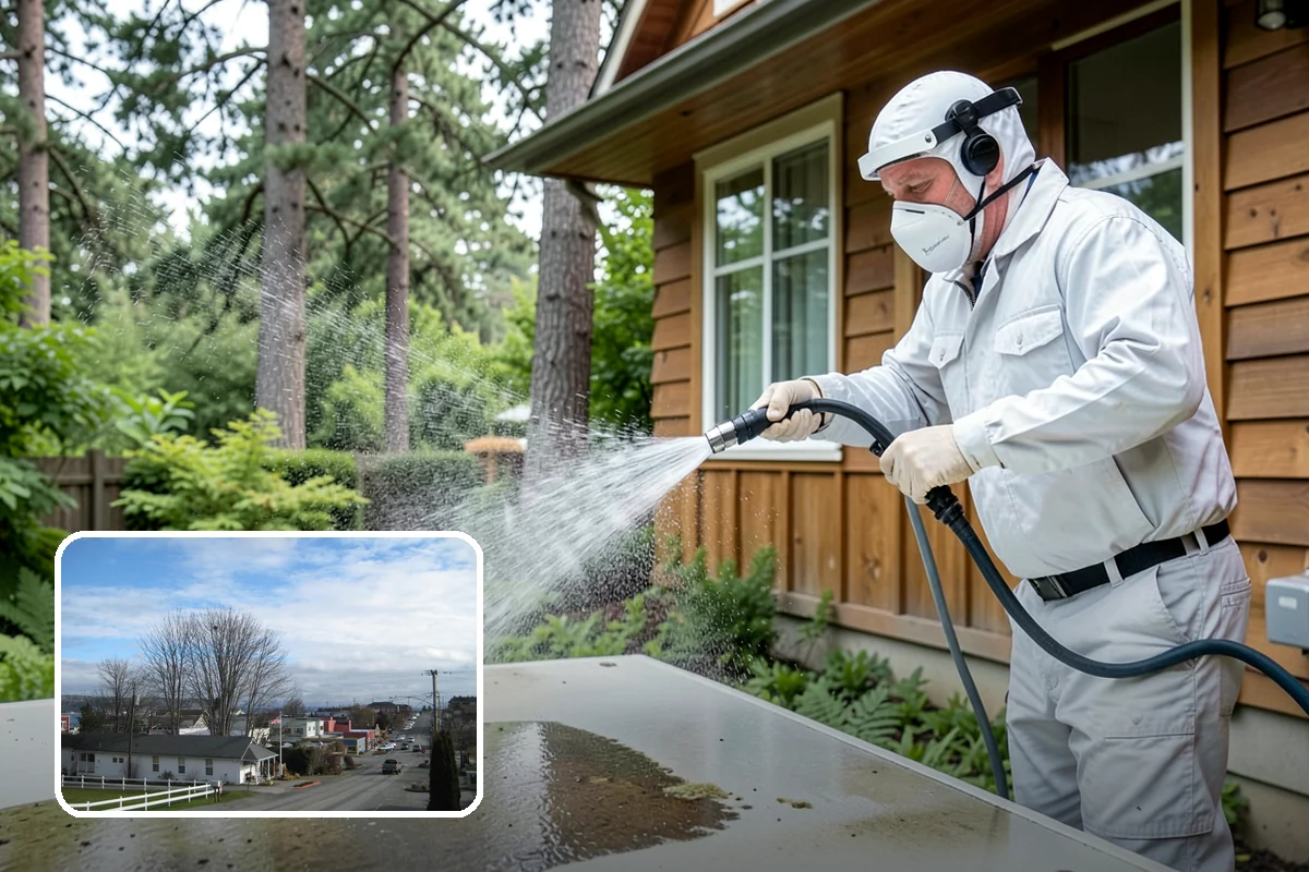 Wood Fence Washing in Langley, Island County, WA - Clears algae and dark rundown streaks from every picket