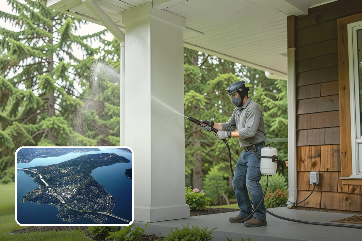 Wood Fence Washing in Mercer Island, King County, WA - Clears algae and dark rundown streaks from every picket
