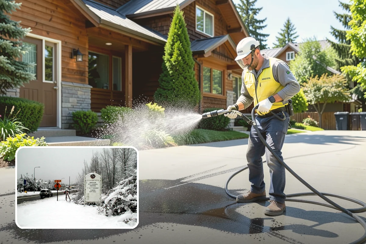 Wood Fence Washing in Newcastle, King County, WA - Clears algae and dark rundown streaks from every picket