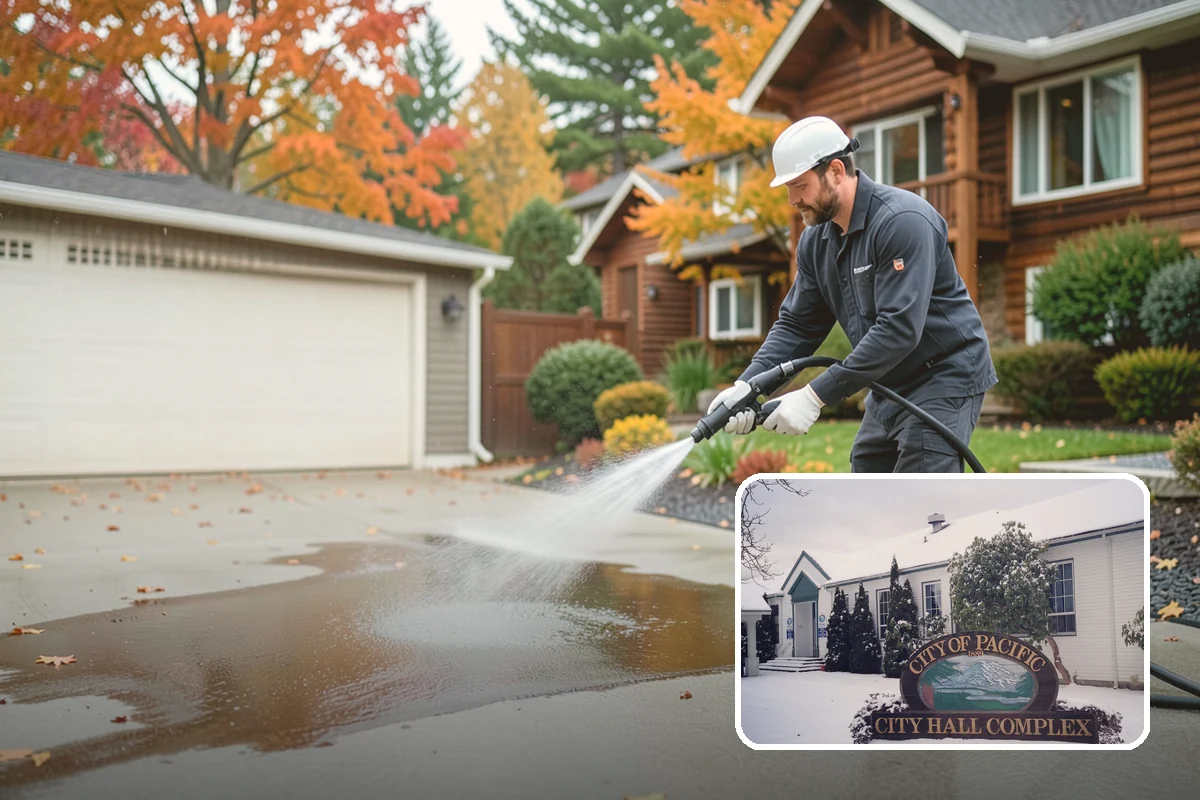 Wood Fence Washing in Pacific, King County, WA - Clears algae and dark rundown streaks from every picket