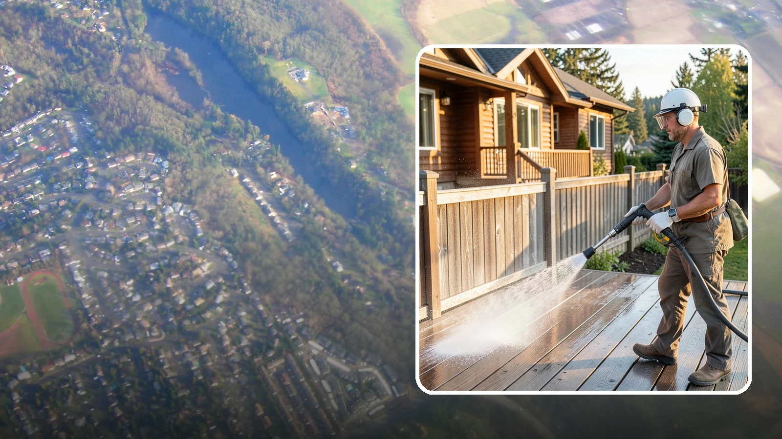 Wood Restoration in Algona, King County, WA - Full restoration of gray, weathered wood surfaces that strips old finish, brightens the grain, and readies boards for lasting...