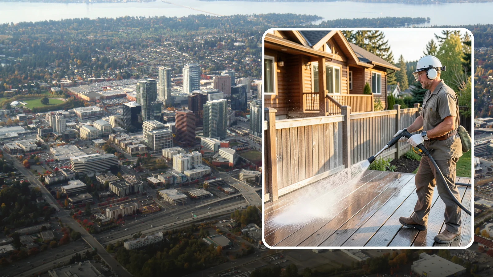 Wood Restoration in Bellevue, King County, WA - Full restoration of gray, weathered wood surfaces that strips old finish, brightens the grain, and readies boards for lasting...