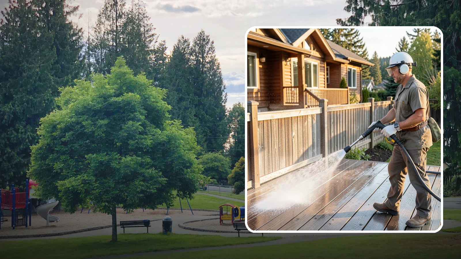 Wood Restoration in Bonney Lake, Pierce County, WA - Full restoration of gray, weathered wood surfaces that strips old finish, brightens the grain, and readies boards for lasting...