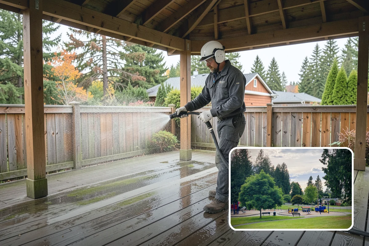 Wood Restoration in Bonney Lake, Pierce County, WA - Reverses gray weathering and reveals fresh wood tone