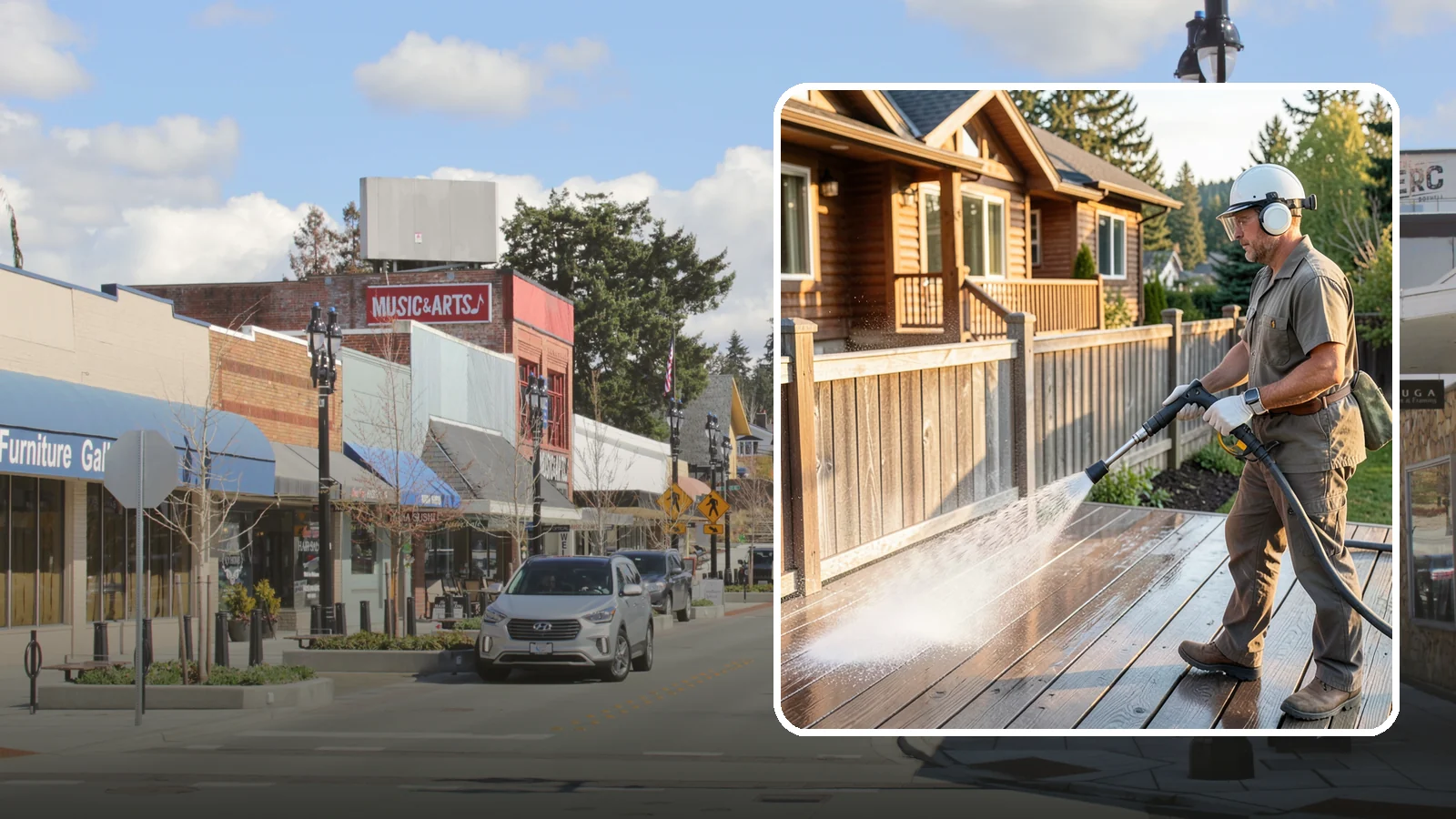 Wood Restoration in Bothell, King County, WA - Full restoration of gray, weathered wood surfaces that strips old finish, brightens the grain, and readies boards for lasting...