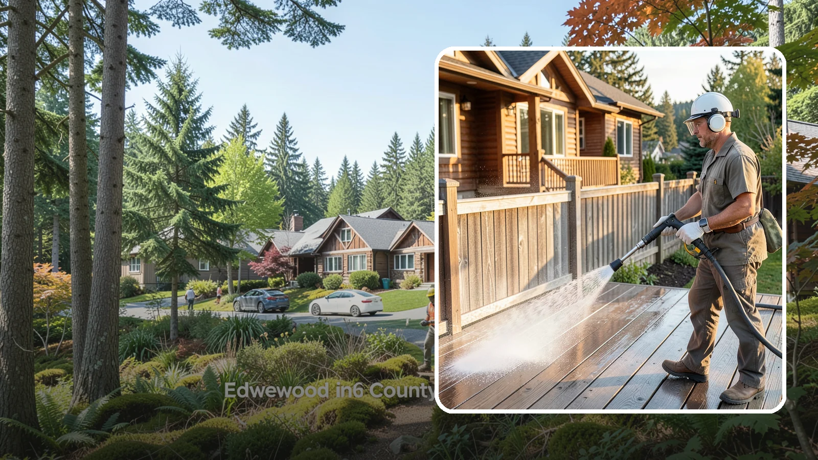 Wood Restoration in Edgewood, Pierce County, WA - Full restoration of gray, weathered wood surfaces that strips old finish, brightens the grain, and readies boards for lasting...