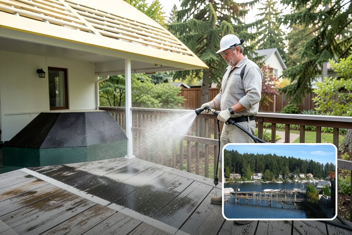 Wood Restoration in Gig Harbor, Pierce County, WA - Reverses gray weathering and reveals fresh wood tone