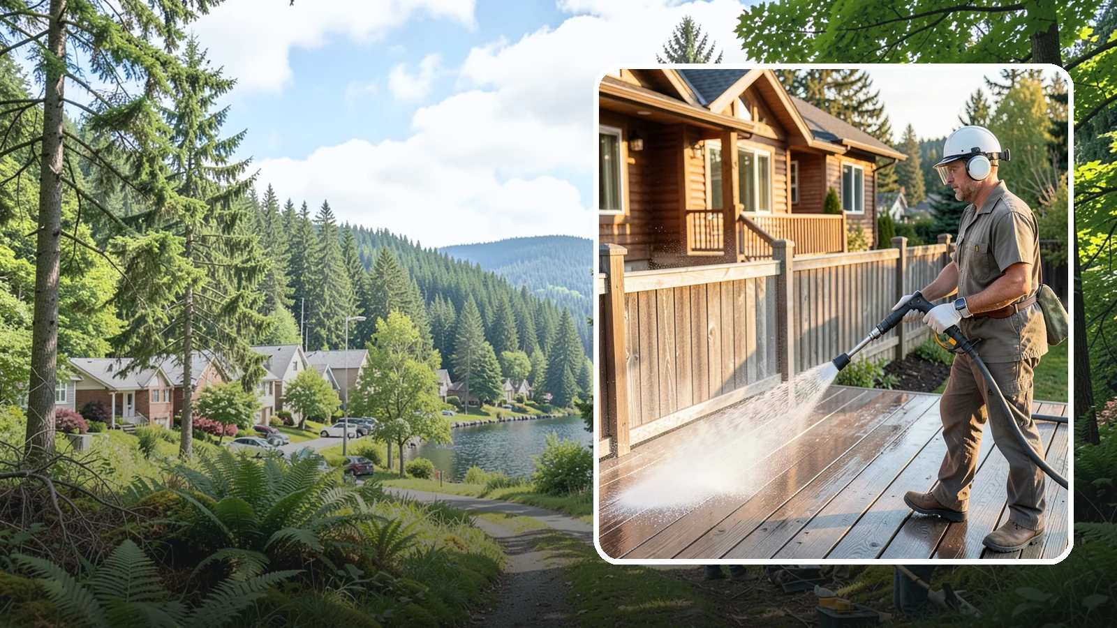 Wood Restoration in Lake Forest Park, King County, WA - Full restoration of gray, weathered wood surfaces that strips old finish, brightens the grain, and readies boards for lasting...