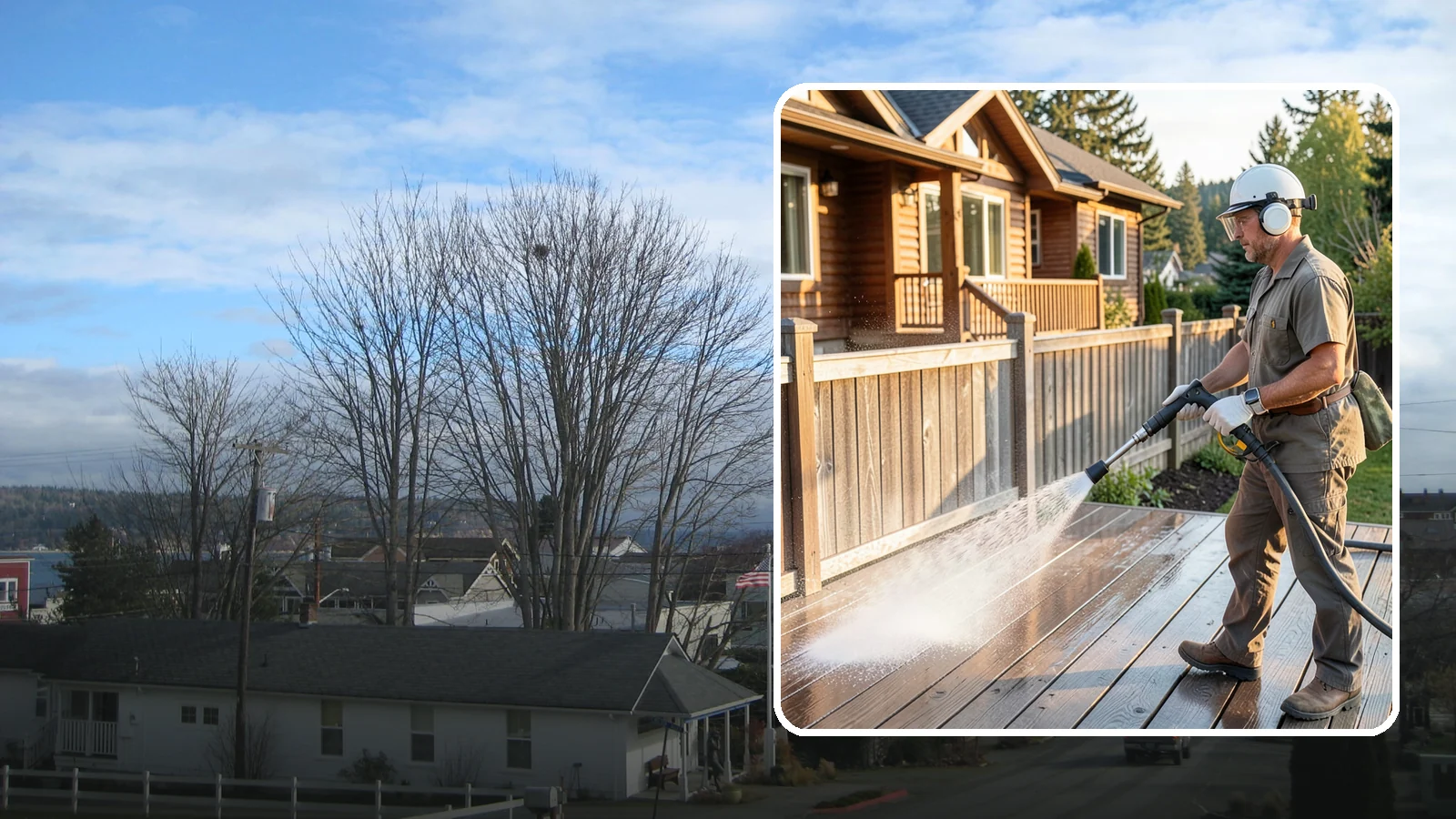 Wood Restoration in Langley, Island County, WA - Full restoration of gray, weathered wood surfaces that strips old finish, brightens the grain, and readies boards for lasting...