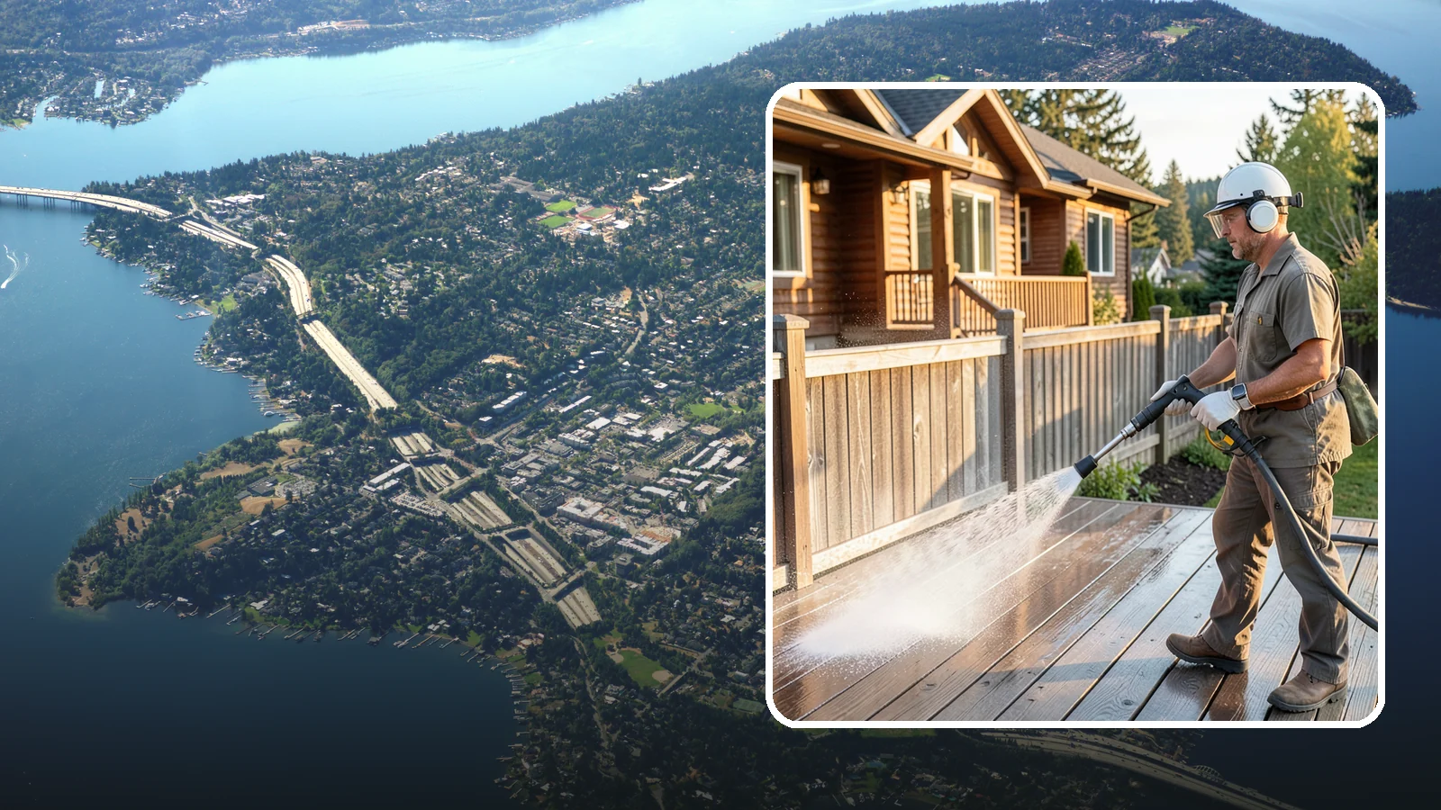 Wood Restoration in Mercer Island, King County, WA - Full restoration of gray, weathered wood surfaces that strips old finish, brightens the grain, and readies boards for lasting...