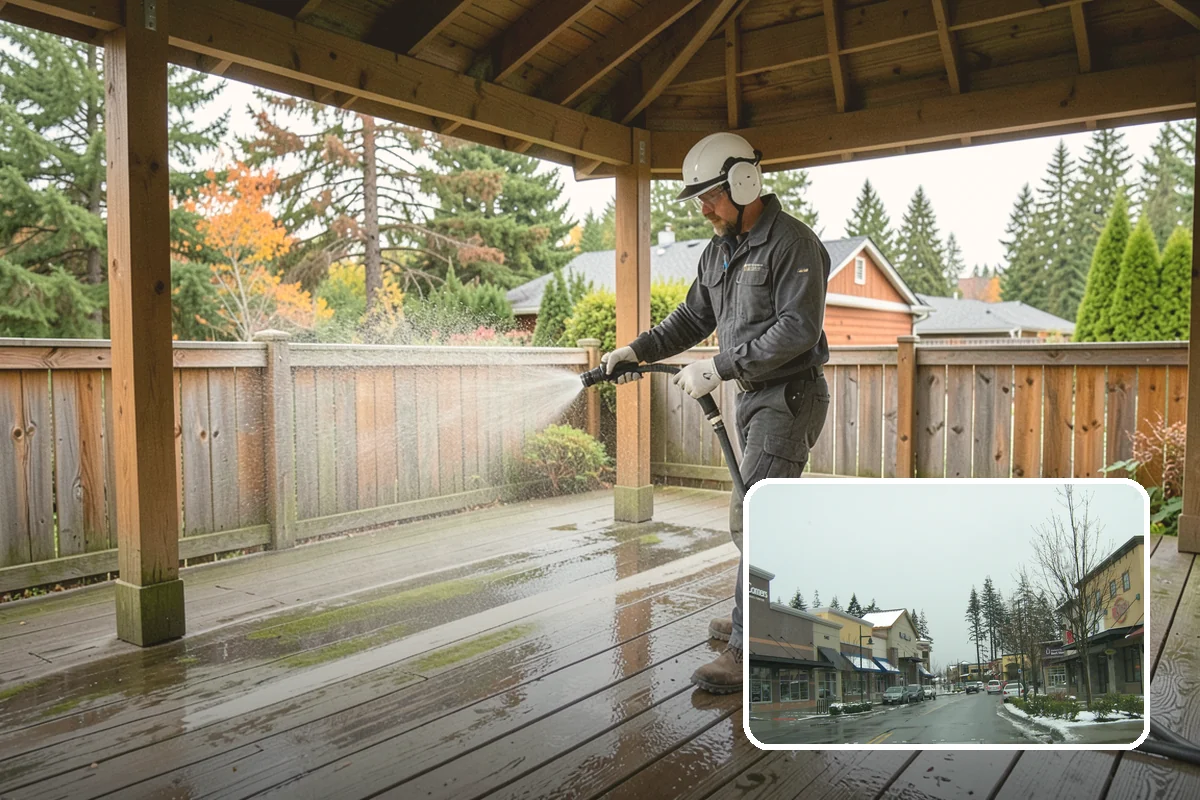 Wood Restoration in Mill Creek, Snohomish County, WA - Reverses gray weathering and reveals fresh wood tone