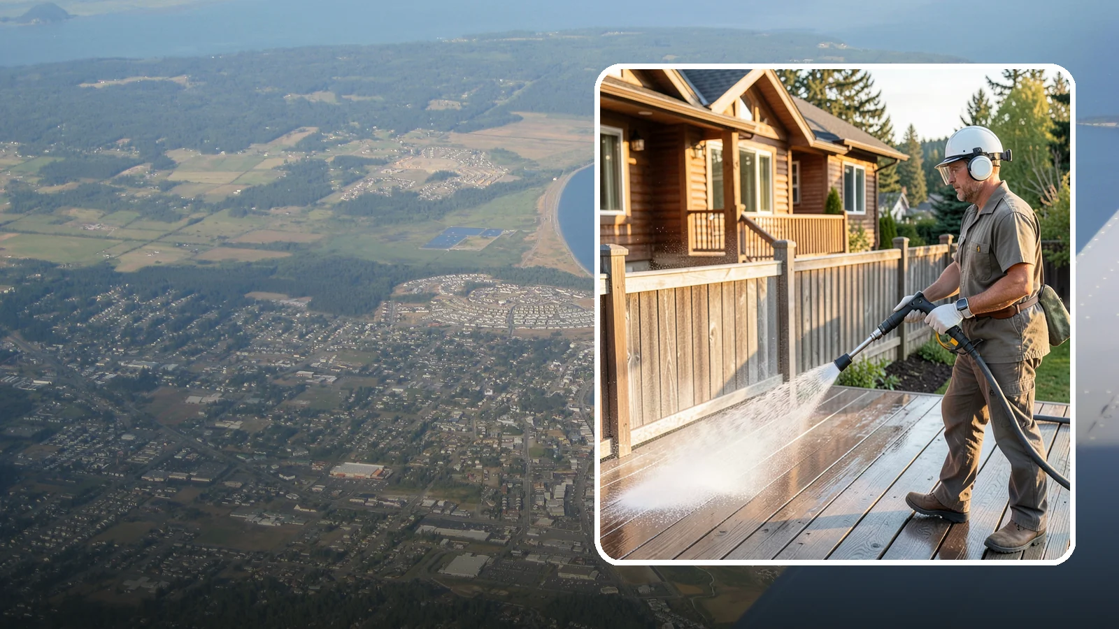Wood Restoration in Oak Harbor, Island County, WA - Full restoration of gray, weathered wood surfaces that strips old finish, brightens the grain, and readies boards for lasting...