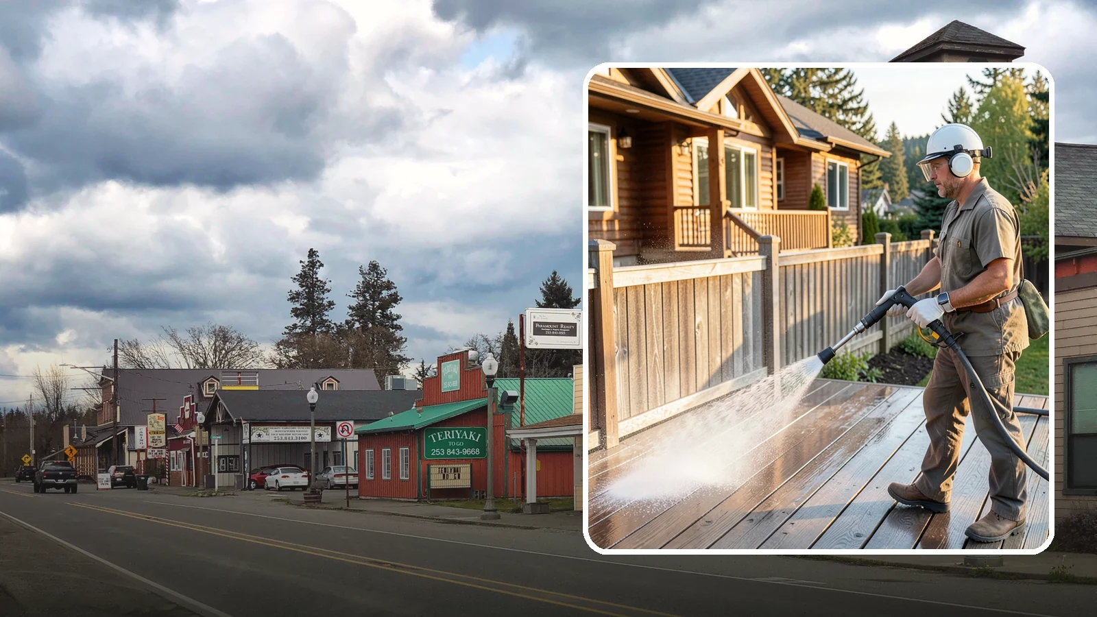 Wood Restoration in Roy, Pierce County, WA - Full restoration of gray, weathered wood surfaces that strips old finish, brightens the grain, and readies boards for lasting...
