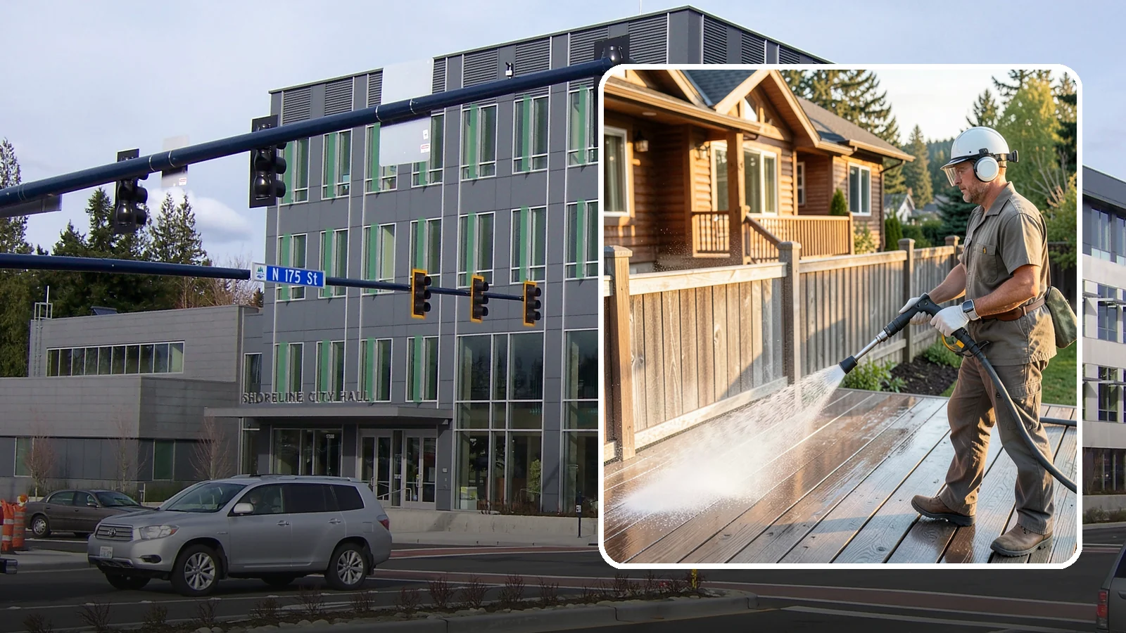 Wood Restoration in Shoreline, King County, WA - Full restoration of gray, weathered wood surfaces that strips old finish, brightens the grain, and readies boards for lasting...