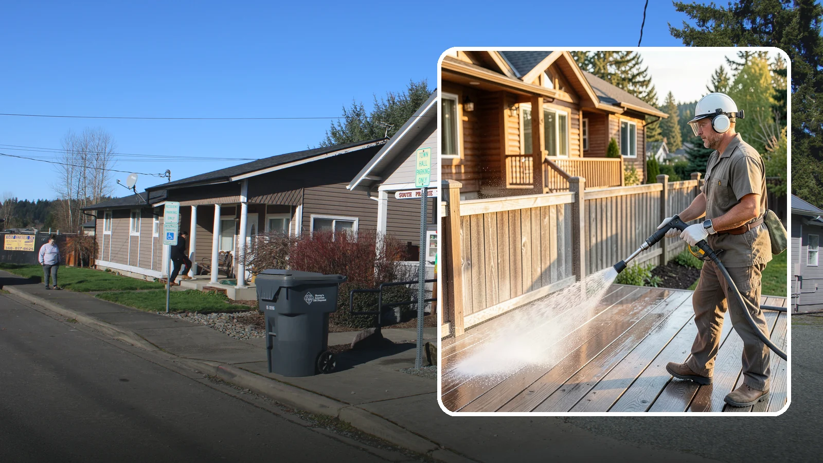 Wood Restoration in South Prairie, Pierce County, WA - Full restoration of gray, weathered wood surfaces that strips old finish, brightens the grain, and readies boards for lasting...